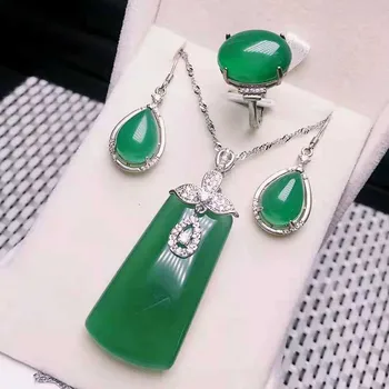 Jade three piece set women's S925 silver inlaid green Pendant Earring Ring ice seed jade
Jade three piece set women's S925 silver inlaid green Pendant Earring Ring ice seed jade