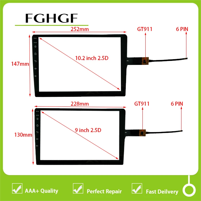 New 9 inch 228*130mm 10 252*147mm android navigation touch screen for car DVD GPS JY-R9015 R9014 2.5d GT911 6PIN | Компьютеры и офис