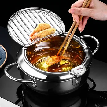 Japanese Deep Frying Pot with a Thermometer and a Lid 304 Stainless Steel Kitchen Tempura Fryer Pan 24 cm Kitchen Tableware
Japanese Deep Frying Pot with a Thermometer and a Lid 304 Stainless Steel Kitchen Tempura Fryer Pan 24 cm Kitchen Tableware