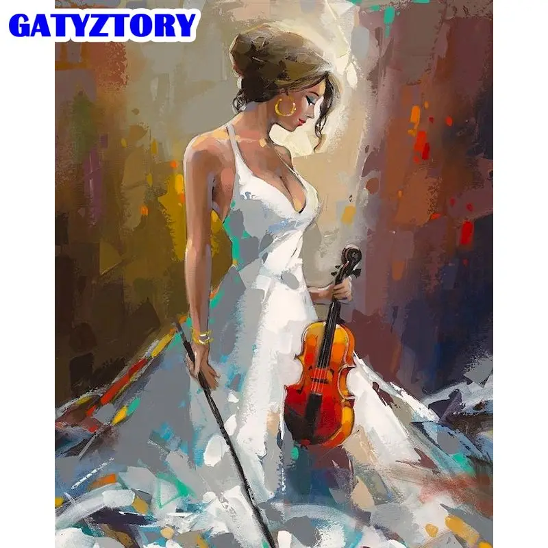 

GATYZTORY 60x75cm Frame Painting By Numbers Violinist Woman Figure Picture By Number Modern Home Living Room Wall Decor Art