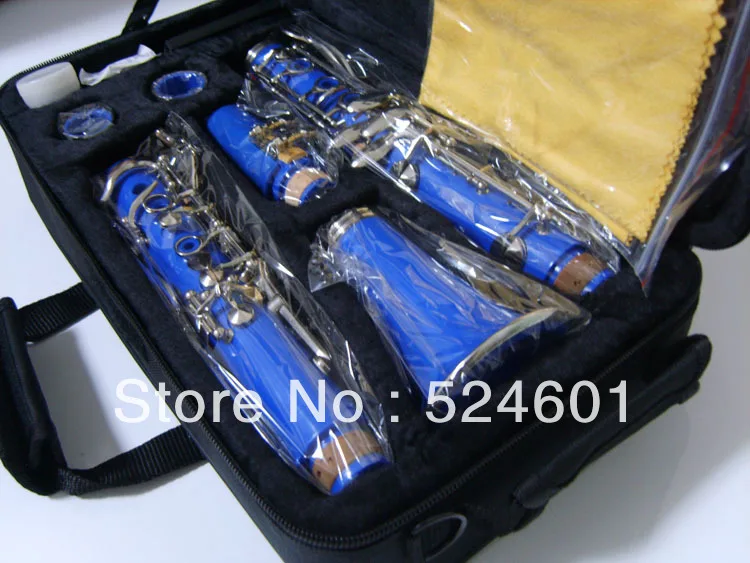 

17 Keys Bakelite Tube Bb Clarinet Surface Nickel Plated Blue Body in B Flat Clarinet Professional Musical Instrument With Case