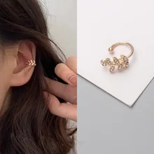 New Crystal Leaf Women's Ear Cuff without Piercing Gold Color Metal Small Earrings for Girls Boho Earrings boucle oreille femme