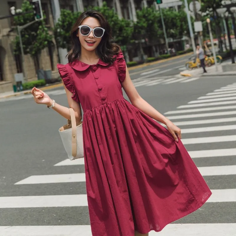 Photo Shoot in Peter Pan Peter Pan Collar Wine Red Dress Women's CHIC Sweet Frilled Sleeveless Vest Skirt
Photo Shoot in Peter Pan Peter Pan Collar Wine Red Dress Women's CHIC Sweet Frilled Sleeveless Vest Skirt