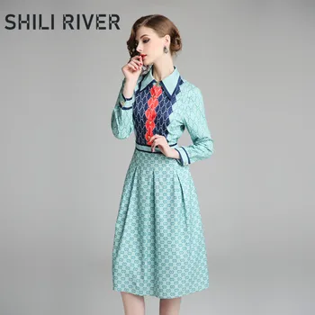 New spring autumn shirt dress for women a line long sleeve slim casual elegant print vintage blue pleated midi dress with collar
New spring autumn shirt dress for women a line long sleeve slim casual elegant print vintage blue pleated midi dress with collar