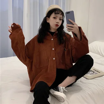 

Women Corduroy Coat 2020 Spring Fashion Solid Color Long Sleeve Collar Outerwear Jacket Causal Female Coat chaqueta mujer