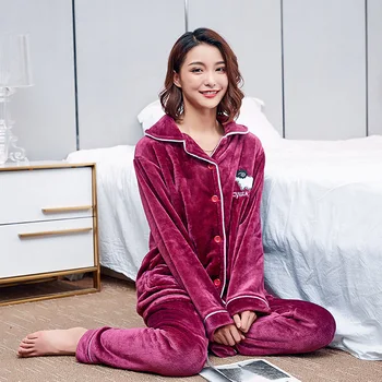Winter Warm 2pcs Nightwear Sleep Set Flannel Women Pajamas Set Thicken Shirt&pant Sleepwear Casual Long Home Clothes Pajamas 
Winter Warm 2pcs Nightwear Sleep Set Flannel Women Pajamas Set Thicken Shirt&pant Sleepwear Casual Long Home Clothes Pajamas