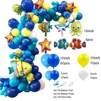 

1Set Shark/Fish Cartoon Balloons Under Sea Ocean Animals Cake Toppers Happy Birthday Kids Paper Banner Decor DIY Party Supplies