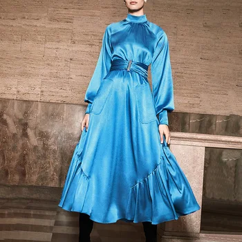 2020 Tall Man Yujie Temperament Wind Solid Color Li Collar Long Sleeve Satin Waist Long Money Dress Female
2020 Tall Man Yujie Temperament Wind Solid Color Li Collar Long Sleeve Satin Waist Long Money Dress Female