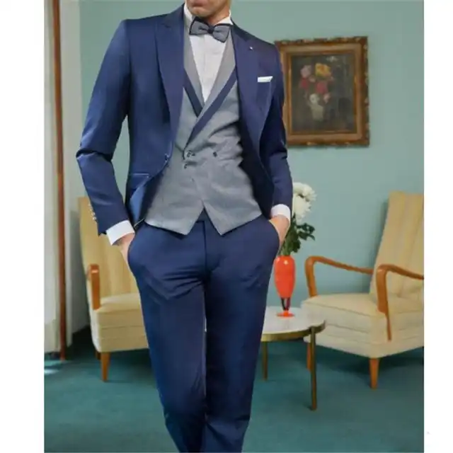 mens bespoke business wedding suits male 3 pieces grooming