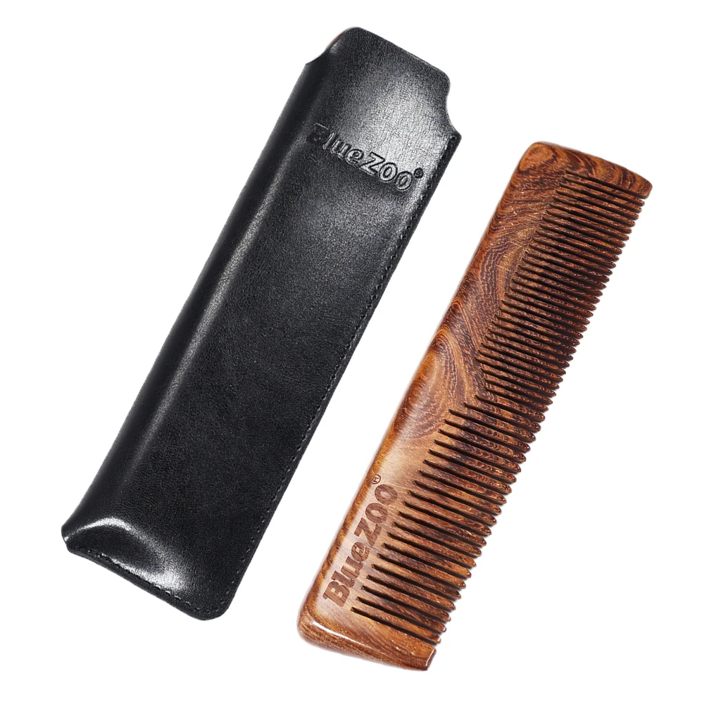 Wooden Beard Comb with PU Case, Anti-Static with Fine & Coarse Teeth for Beard Hair & Mustaches, For Daily Life Use Wooden Beard Comb with PU Case, Anti-Static with Fine & Coarse Teeth for Beard Hair & Mustaches, For Daily Life Use