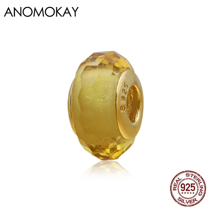 

Anomokay желтого золота порошок из муранского стекла с украшением в виде кристаллов Шарм Браслет fit Браслет из натуральной 925 серебряные бусины для бижутерии, материал для рукоделия