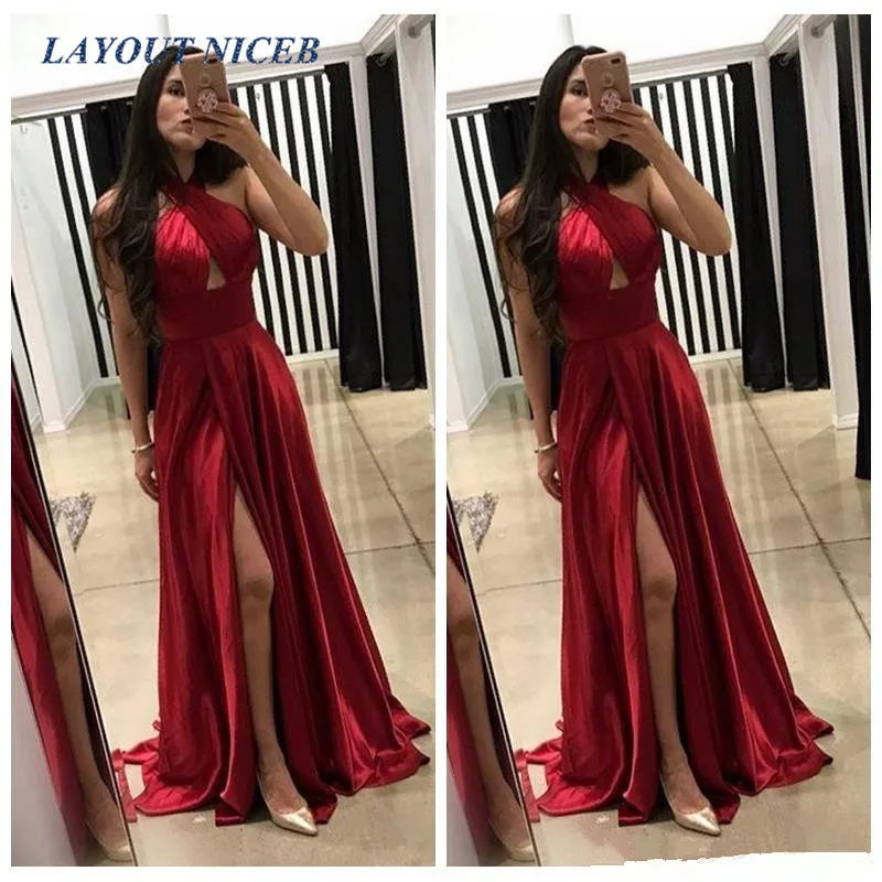 Halter Burgundy A-Line Prom Dresses Cheap Evening Gowns Slit Vestidos De Fiesta Party Wear
Halter Burgundy A-Line Prom Dresses Cheap Evening Gowns Slit Vestidos De Fiesta Party Wear