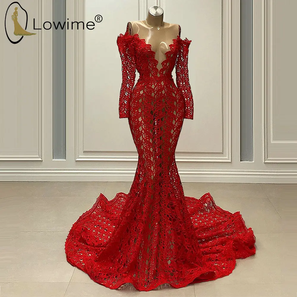 Red Mermaid Lace Evening Dresses Sexy keyhole Back Cut-Out Long Sleeve Evening Gowns Middle East African Women Formal Dress
Red Mermaid Lace Evening Dresses Sexy keyhole Back Cut-Out Long Sleeve Evening Gowns Middle East African Women Formal Dress