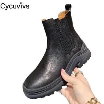 Thick Sole Chelsea Flat Knight Boots Platform Ladies Casual Shoes Black white Leather Ankle Boots For Women Slip On Short Boots
Thick Sole Chelsea Flat Knight Boots Platform Ladies Casual Shoes Black white Leather Ankle Boots For Women Slip On Short Boots
