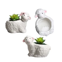 3pcs קרמיקה כבשים עציץ קטן קרמיקה עציץ צורת כבשים קרמיקה עציץ(China)