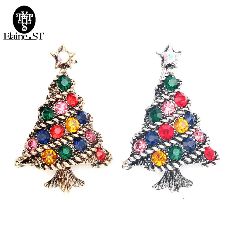 crystal christmas tree brooch pins wedding collar clip scarf