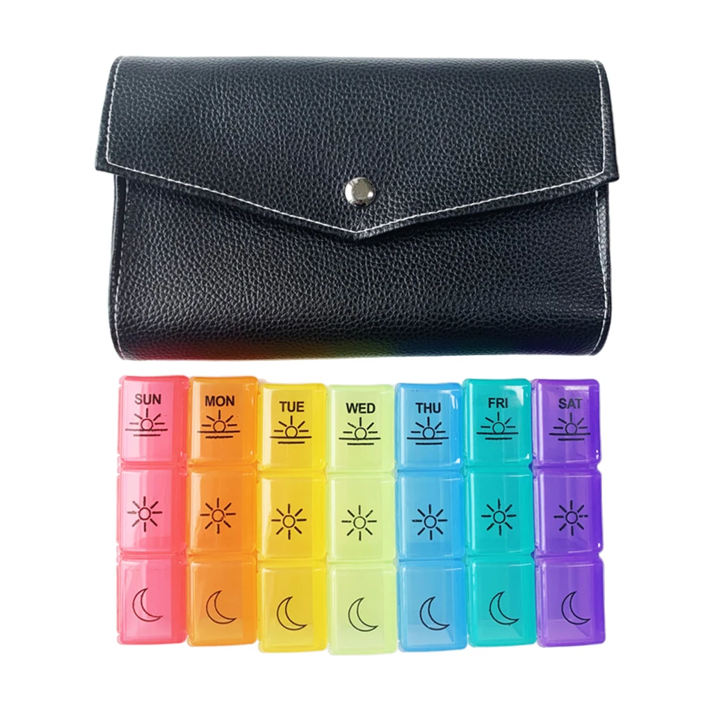 Portable 7 Day Weekly Pill Organizer Medicine Fish Oil Box with PU Leather Bag Portable 7 Day Weekly Pill Organizer Medicine Fish Oil Box with PU Leather Bag