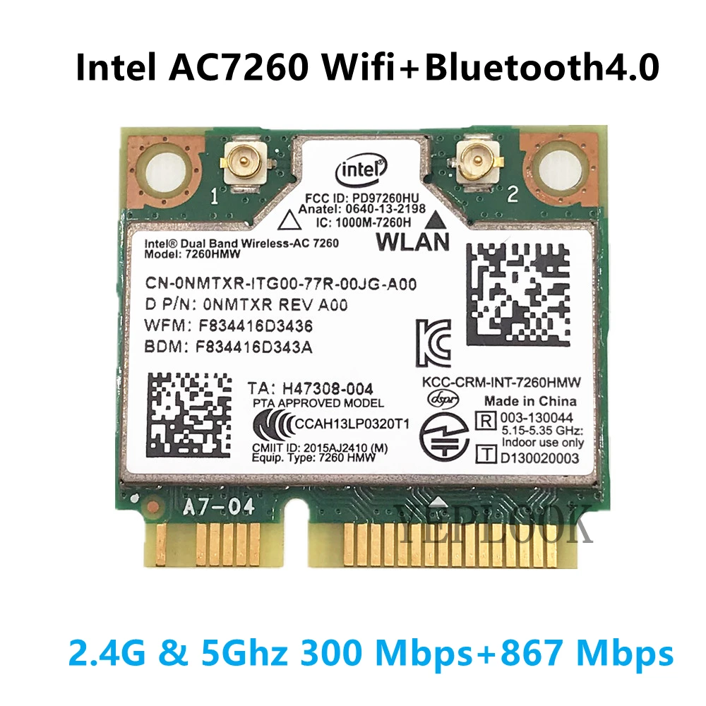 

Оригинальная Intel Wi-Fi карта AC7260 7260HMW 7260AC Двухдиапазонная 2,4G и 5 ГГц 300M + 867 Мбит/с BT4.0 802.11ac Mini PCIe сетевая карта для DELL