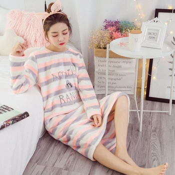 Casual Striped Thick Warm Flannel Nightgown For Women 2020 Winter Long Sleeve Soft Coral Velvet Night Dress Sleepwear Nightdress
Casual Striped Thick Warm Flannel Nightgown For Women 2020 Winter Long Sleeve Soft Coral Velvet Night Dress Sleepwear Nightdress