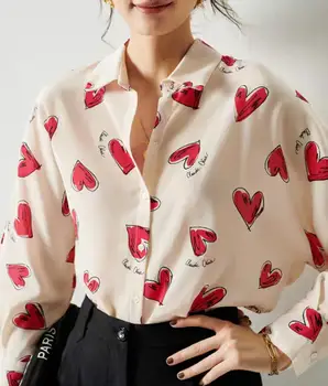 Heart pattern printed silk shirt long sleeve sweet lady Blouse top spring summer new 
Heart pattern printed silk shirt long sleeve sweet lady Blouse top spring summer new