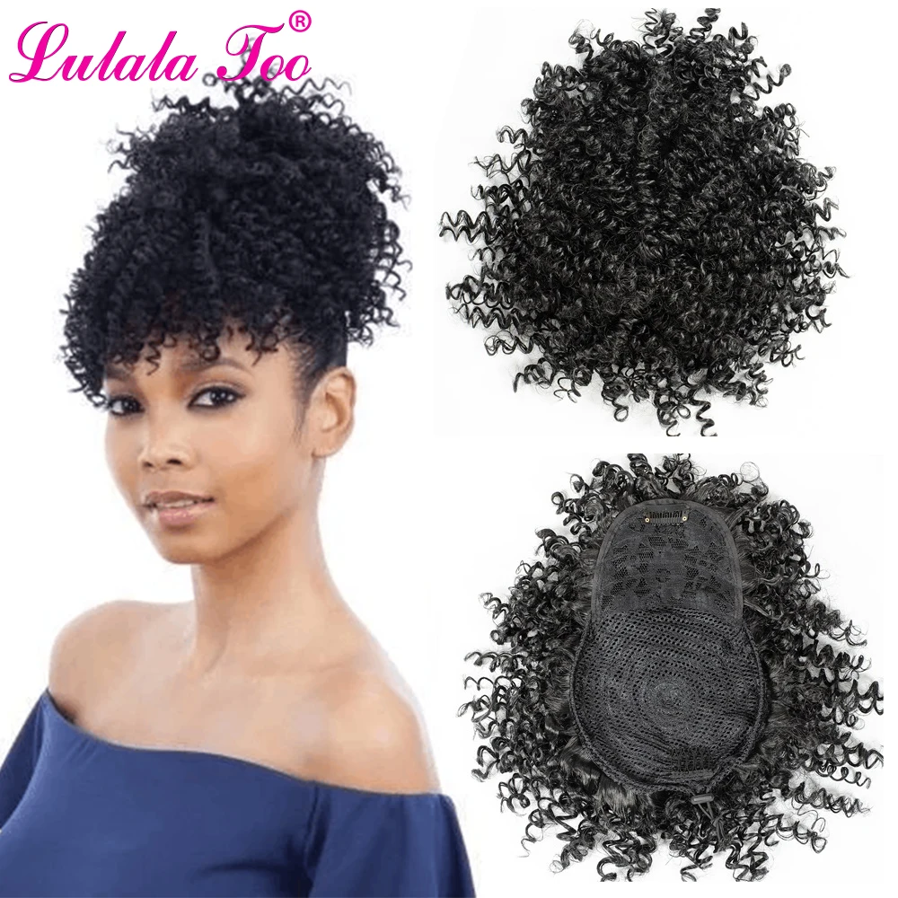 Short Afro Kinky Curly High Puff Drawstring Ponytail With Bangs Wig Wrap Synthetic Clip in Hair Extension Hair Bun And Bang Set
Short Afro Kinky Curly High Puff Drawstring Ponytail With Bangs Wig Wrap Synthetic Clip in Hair Extension Hair Bun And Bang Set