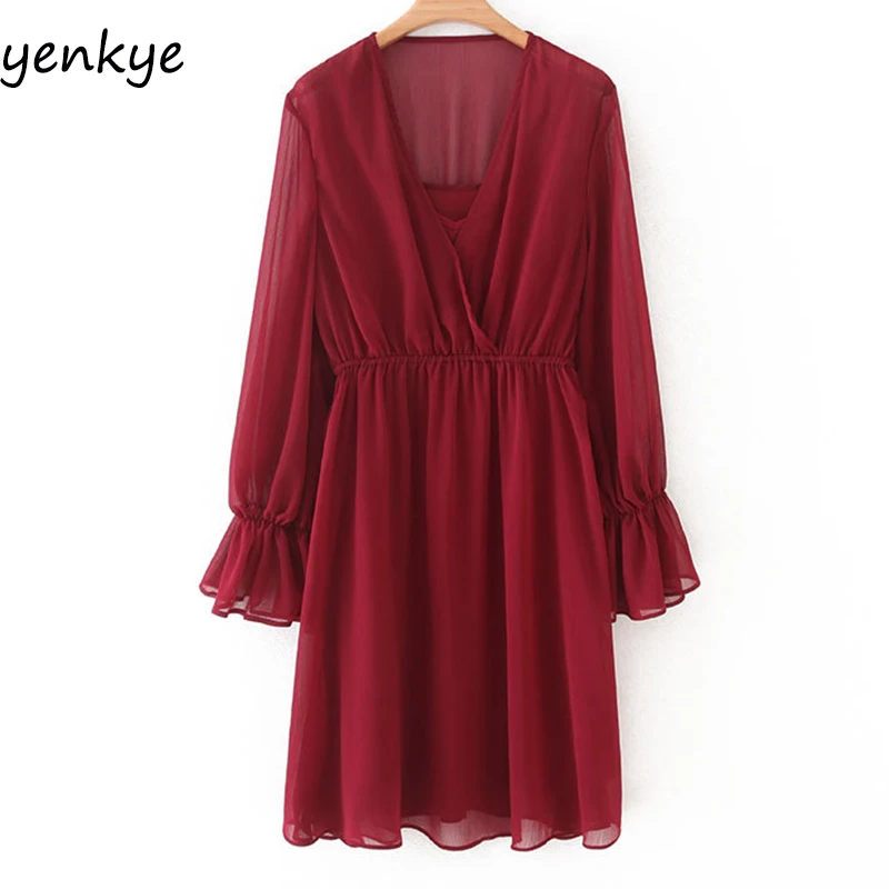 2019 Women Solid Color Temperament Butterfly Sleeve V Neck Dress Elegant Lady Elastic Waist A-line Mini 2pcs Autumn Dress
2019 Women Solid Color Temperament Butterfly Sleeve V Neck Dress Elegant Lady Elastic Waist A-line Mini 2pcs Autumn Dress