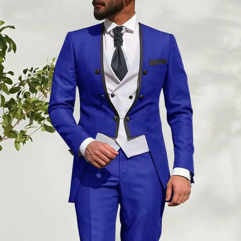 

Wedding Suit For Men Custom Made Morning Dinner Party Tailcoat 3 Piece Men Slim Fit Suit Royal Blue Groom Tuxedo Bridegroom