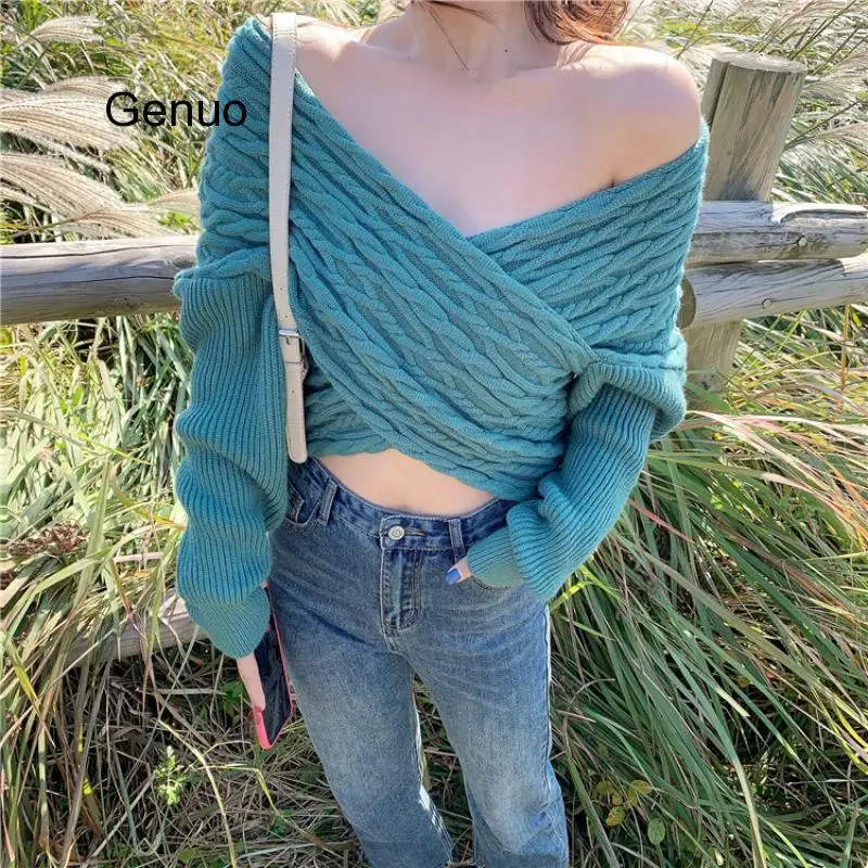Women Pullover Sweater Irregular Knit Bottoming Shirt Autumn Winter Korean Style Criss-cross V Neck Knitted Top Female
Women Pullover Sweater Irregular Knit Bottoming Shirt Autumn Winter Korean Style Criss-cross V Neck Knitted Top Female