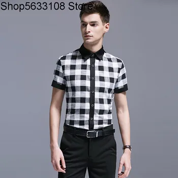 Tide Check Pattern Short Sleeve Shirt Male Summer Free Ironing Contrast Color Black And White Grid Backing Top Big Code 1136 
Tide Check Pattern Short Sleeve Shirt Male Summer Free Ironing Contrast Color Black And White Grid Backing Top Big Code 1136