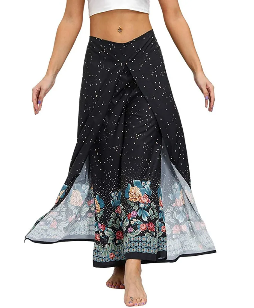 

Women's Yoga Pant Boho Palazzo Slit Wide Leg Sports Beach Pants Hippie Bohemian Pilate