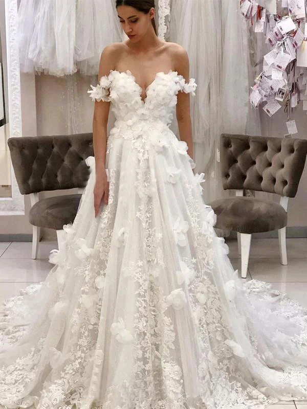 Flowers Lace Off Shoulder Wedding Dresses for Bride 2021 A Line Wedding Bridal Dress robe de soirée de mariage
Flowers Lace Off Shoulder Wedding Dresses for Bride 2021 A Line Wedding Bridal Dress robe de soirée de mariage