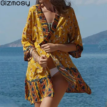 Veil Dress Sunscreen Ethnic Style Print Bikini Holiday Beach Dress Yellow V-Neck Three Quarter Indie Folk 2020 Summer SY5243
Veil Dress Sunscreen Ethnic Style Print Bikini Holiday Beach Dress Yellow V-Neck Three Quarter Indie Folk 2020 Summer SY5243