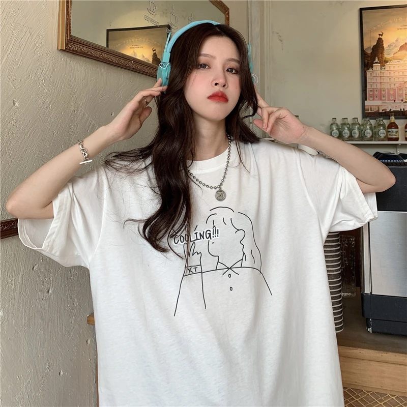 

Women's T-shirts Tops Japanese Kawaii Ladies Ulzzang Lazy Cartoon Letter Print Tshirt Female Korean Harajuku Clothes For Women