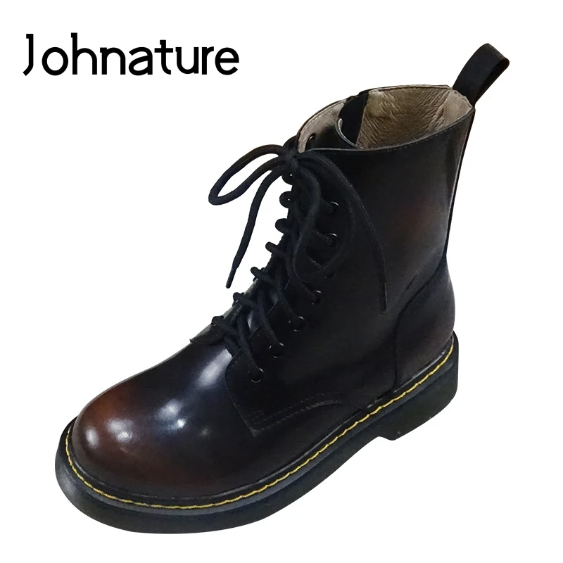 Johnature Cross-tied Ankle Boots Genuine Leather Women Shoes Retro Mixed Colors Round Toe 2020 New Winter Zip Platform Boots
Johnature Cross-tied Ankle Boots Genuine Leather Women Shoes Retro Mixed Colors Round Toe 2020 New Winter Zip Platform Boots
