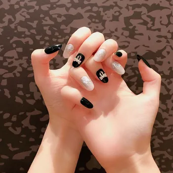 24Pcs High Quality Black Glitter Finger false nails with designs Fashion 3D Bow knot Wearable Full Cover Nail with Glue for girl
24Pcs High Quality Black Glitter Finger false nails with designs Fashion 3D Bow knot Wearable Full Cover Nail with Glue for girl
