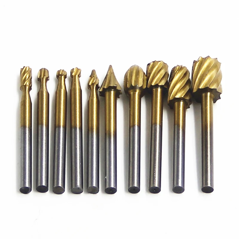 10pcs Set HSS Titanium Dremel Routing Rotary Milling Rotary File Cutter Wood Carving Carved Knife Cutter Tools Accessories
10pcs Set HSS Titanium Dremel Routing Rotary Milling Rotary File Cutter Wood Carving Carved Knife Cutter Tools Accessories