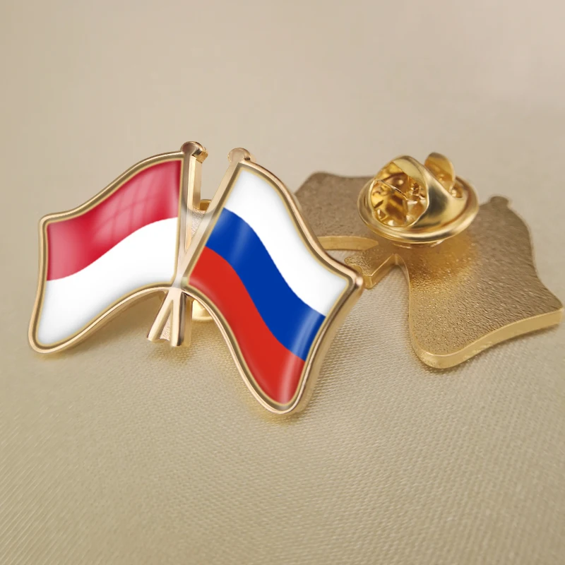 

Indonesia and Russian Federation Crossed Double Friendship Flags Lapel Pins Brooch Badges