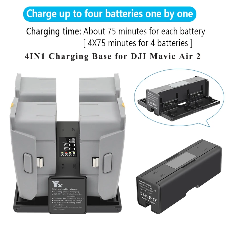 

4IN1 Battery Charging Base Steward Housekeeper Butler Parallel Extension Hub Universal Charger Manager for DJI Mavic Air 2 Drone