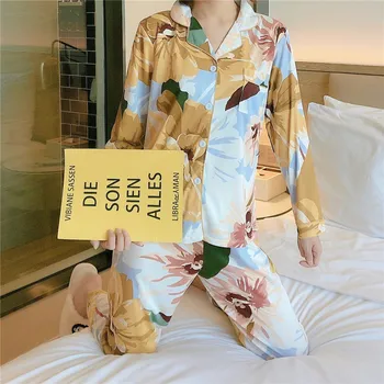 Fall Ladies Pajamas Set Full Sleeve Cardigan+Pants 2PCS Homewear Loose Thin Floral Prined Women Fresh Style Sleepwear
Fall Ladies Pajamas Set Full Sleeve Cardigan+Pants 2PCS Homewear Loose Thin Floral Prined Women Fresh Style Sleepwear