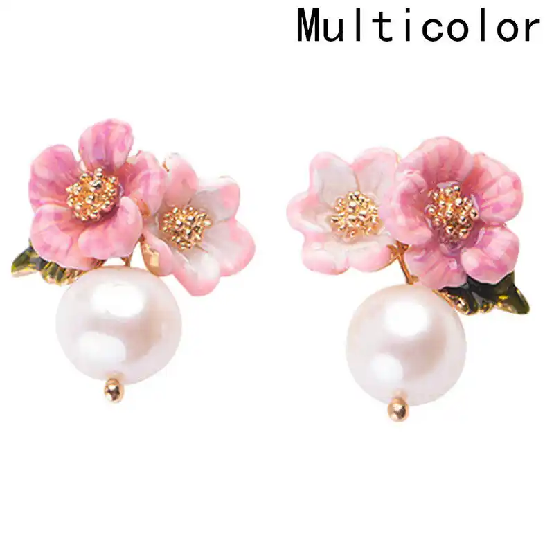 elegant crystal rhinestone ear stud pearl flower earrings peak