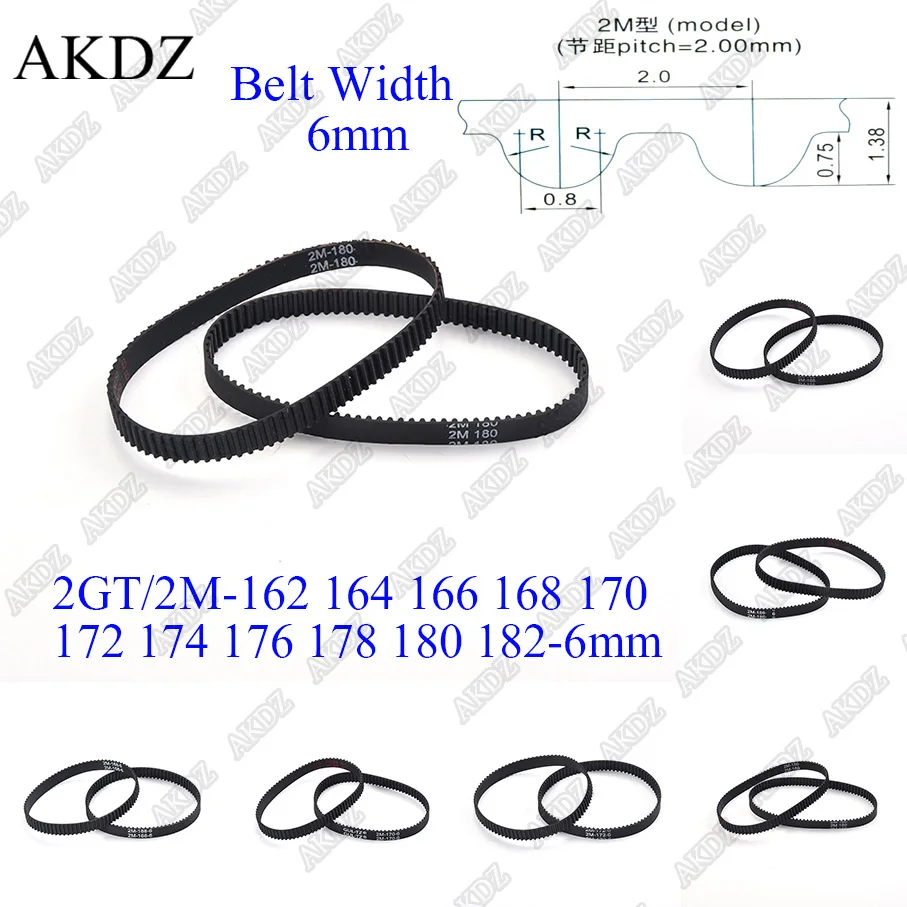 

2MGT 2M 2GT Synchronous Timing belt Pitch length 162 164 166 168 170 172 174 176 178 180 182 width 6mm Rubber closed