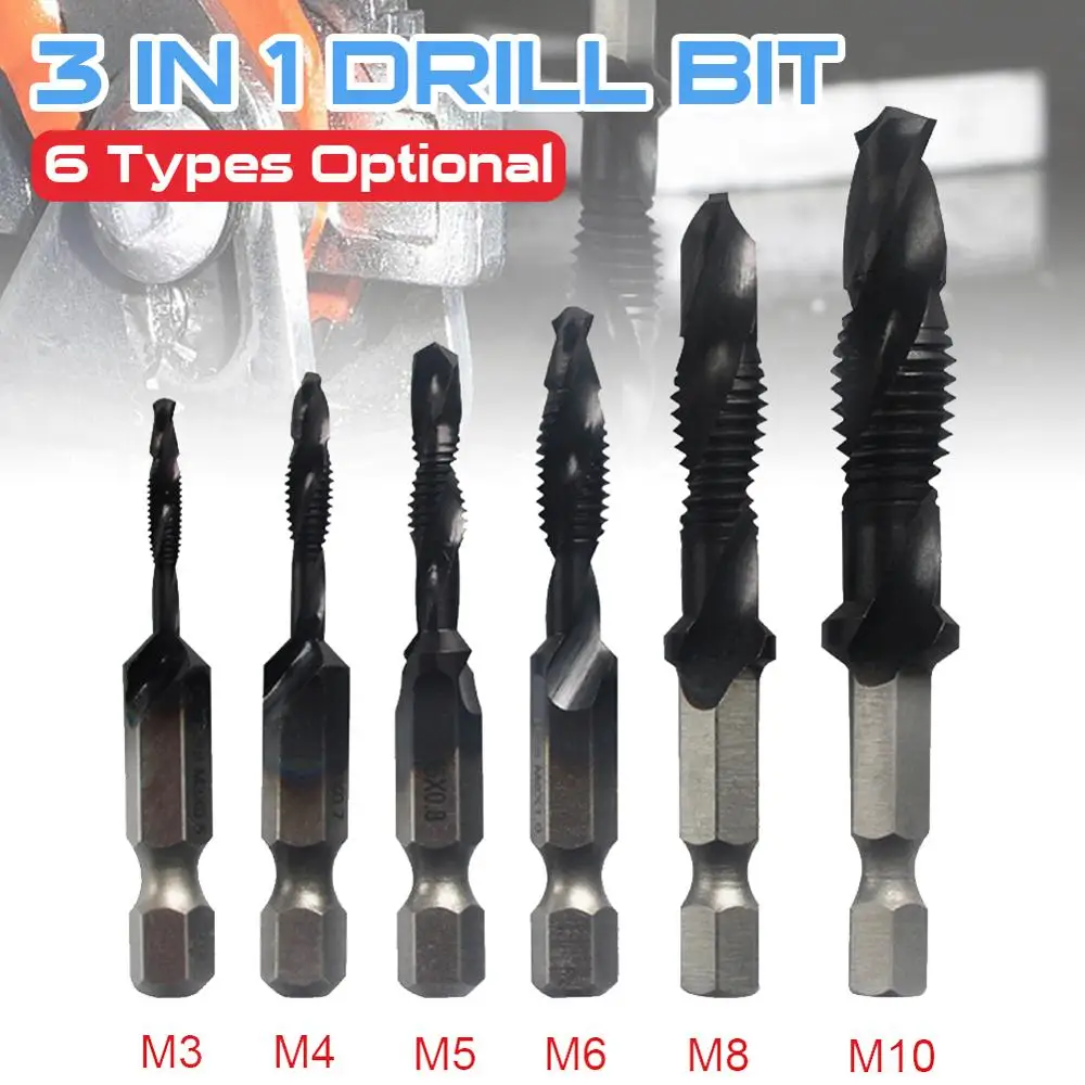 Titanium Coated HSS Drill Bit Combination Drilling/Tapping/Countersinking Bit with 1/4" Hex Shank M3 to M10 Dremel Accessories 
Titanium Coated HSS Drill Bit Combination Drilling/Tapping/Countersinking Bit with 1/4" Hex Shank M3 to M10 Dremel Accessories