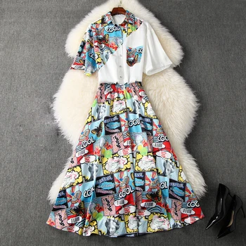 HIGH STREET Newest 2020 Stylish Runway Suit Set Women's Short Sleeve Novelty Print Blouse Shirt Skirt Set 
HIGH STREET Newest 2020 Stylish Runway Suit Set Women's Short Sleeve Novelty Print Blouse Shirt Skirt Set