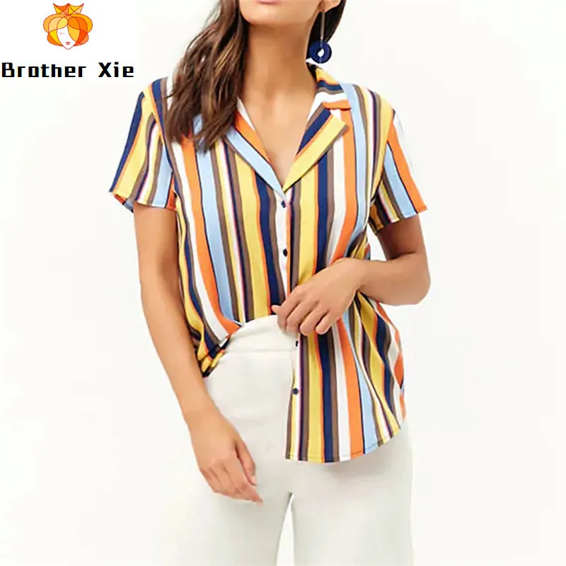 Striped Blouse Women Summer Short Sleeve Chiffon Blouse Turn Down Collar Lady Office Shirt Casual Loose Tops Tunic Plus Size
Striped Blouse Women Summer Short Sleeve Chiffon Blouse Turn Down Collar Lady Office Shirt Casual Loose Tops Tunic Plus Size