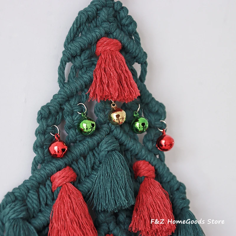 Bohemian Christmas Tree - Handwoven Macrame Wall Hanging with Bells & Lights 3 H02d12c5b14e846789945aef1f5fd3533L