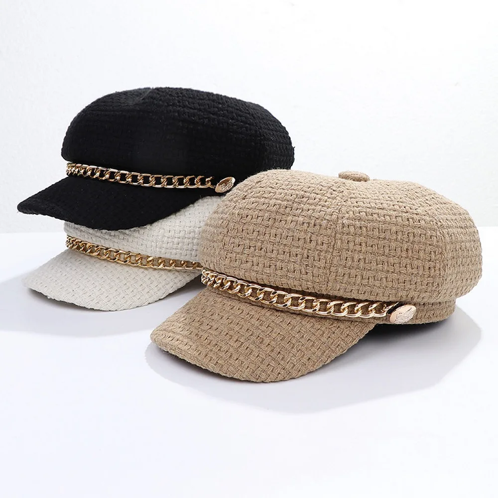 Four Seasons Female Newsboy Caps Women Octagonal Hat with Visor Casual Style Cotton Decorative Chain Outdoor High Quality
Four Seasons Female Newsboy Caps Women Octagonal Hat with Visor Casual Style Cotton Decorative Chain Outdoor High Quality