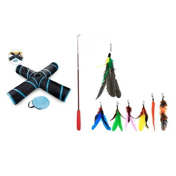 2 Set Cat Toys: 1 Set Retractable Cat Toys Interactive Feather Teaser Wand Toy with 7 Refills Feathers & 1 Set 4 Way Cat Tunnel,
2 Set Cat Toys: 1 Set Retractable Cat Toys Interactive Feather Teaser Wand Toy with 7 Refills Feathers & 1 Set 4 Way Cat Tunnel,