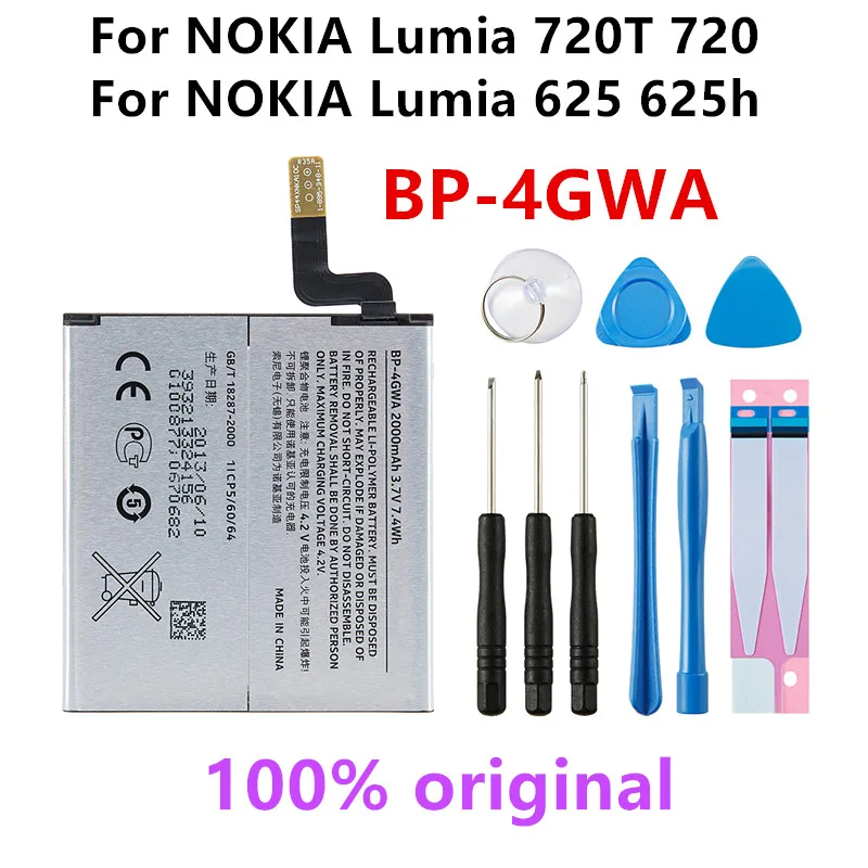 

Original BP-4GWA 2000mAh Replacement Battery For NOKIA Lumia 720T 720 625 625h RM-885 Zeal BP4GWA Li-Polymer Batteries +Tools
