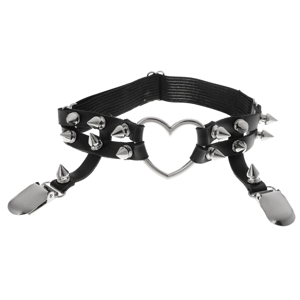 1 Piece Sexy Women Punk Gothic Elastic PU Leather Garter Belt Rivet Thigh Leg Harness Heart Ring Black Suspender Strap 1 Piece Sexy Women Punk Gothic Elastic PU Leather Garter Belt Rivet Thigh Leg Harness Heart Ring Black Suspender Strap