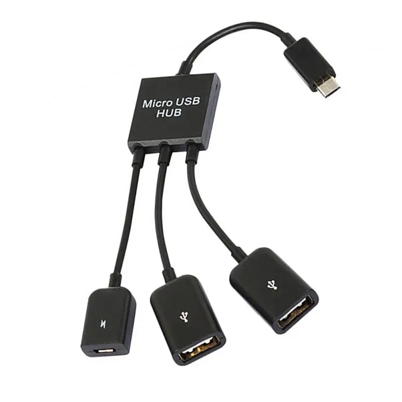 Фото Адаптер-разветвитель 3 в 1 с разъемом USB на два порта + кабель Micro | Мобильные